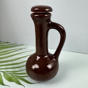 Stoneware Ceramic Pottery Little Brown Cruet Jug Cork Top Small Terracotta EUC